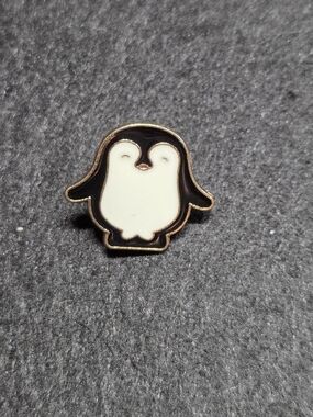 **Cute Penguin Enamel Pin in Black and White**
